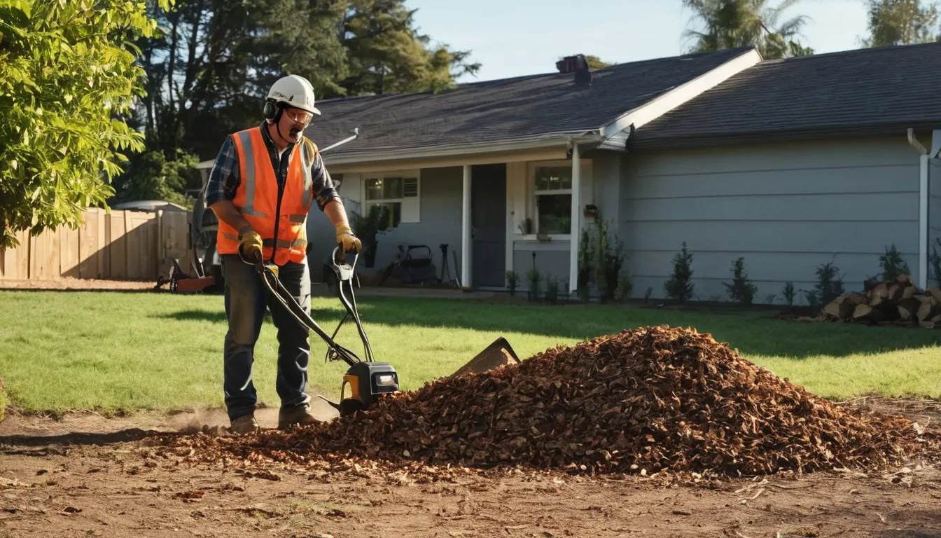 Stump grinding underway in a residential yard in the West Jordan area
